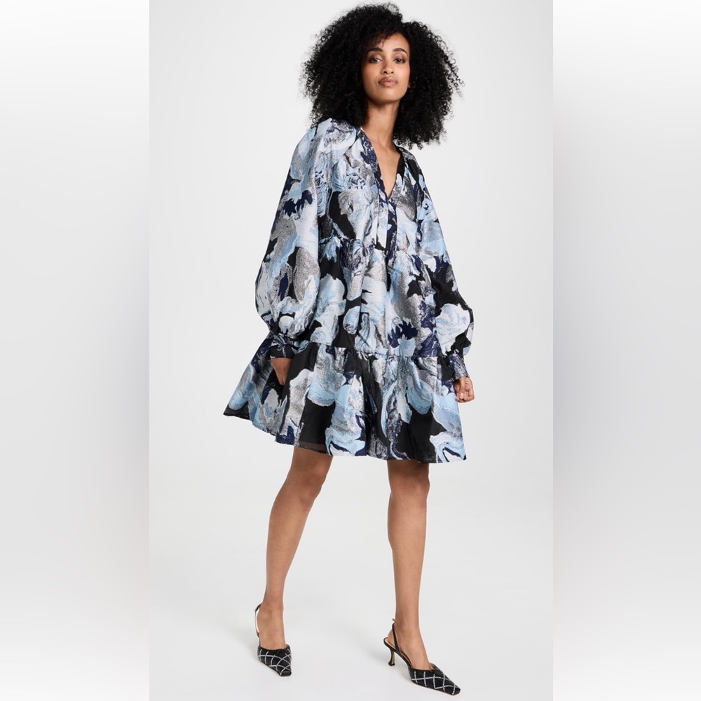 Stone Goya Jasmine Blue Multi Jacquard Organza Dress